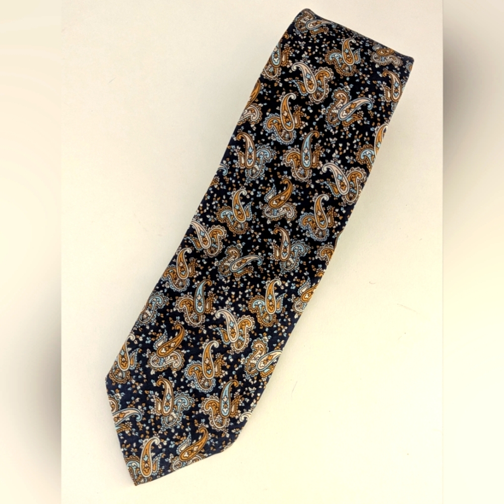 John Frederics Vintage Tie Union Made Blue Gold Paisley Print, Free With Purchas
